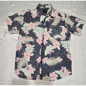 Hawks Bay 100% Cotton Hawaiian Aloha Shirt Button Up Size Medium Floral Tropical